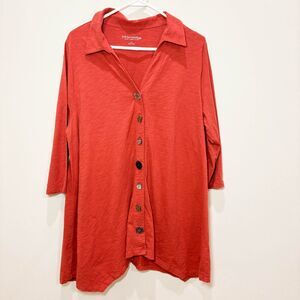 Soft Surroundings Orange Coral Tunic 1X Mixed Buttons Lagenlook Art-To-Wear